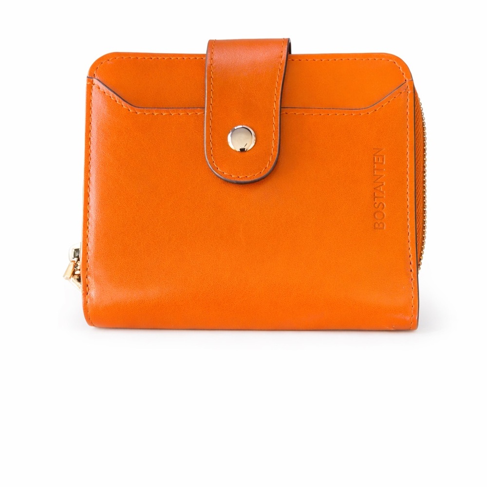 BOSTANTEN Orange Leather Zip Around Wallet Snap Closure Card Holder